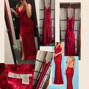 Never worn Scala Red Sequined Prom Dress